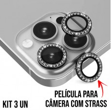 Película de Câmera Strass iPhone 16 Pro e 16 Pro Max - Preta